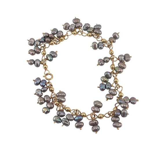 Gold Filled Chain Bracelet With Gray Freshwater Pearls Spring Clasp - Picture 4 of 6